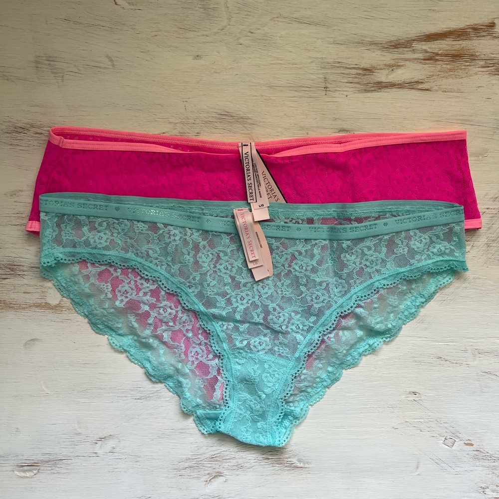 NWT Victoria's Secret Lace Panty Set - Hot Pink and Light Blue Large